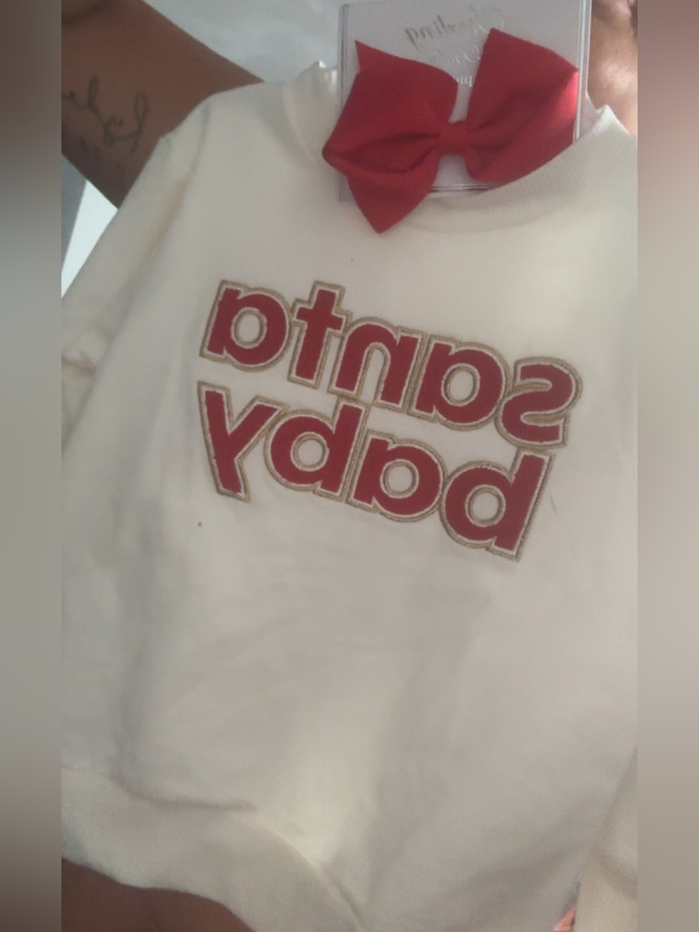 18MO Santa Baby Crewneck Sweater - White with Red Appliqué 3 pc - includes bow